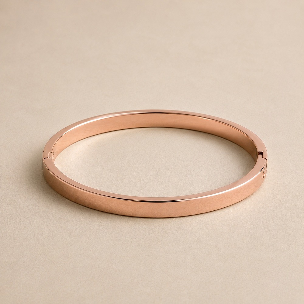 Rose Gold 304 Stainless Steel Hinge Bangle Bracelet Minimalist Oval Cuff